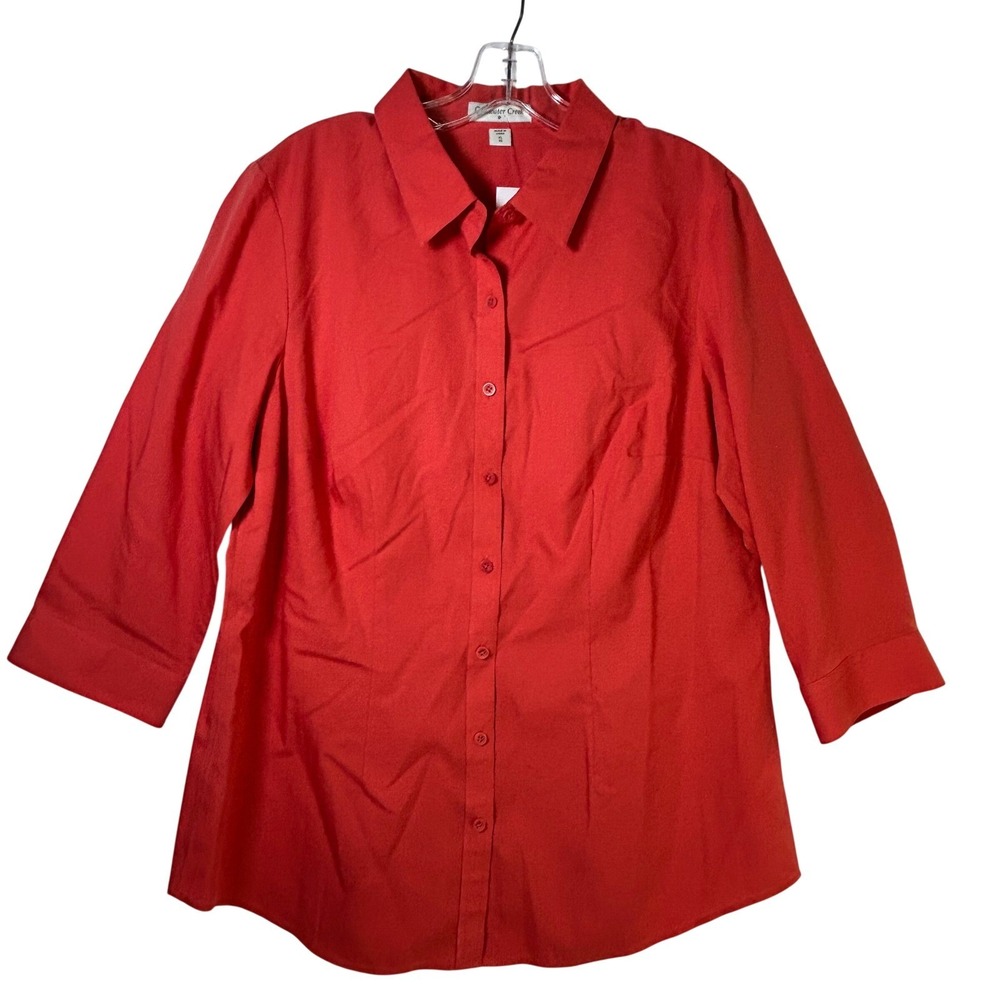 Coldwater Creek Womens XL 16 Red 3/4 Sleeve No Iron Cotton Button Down Shirt